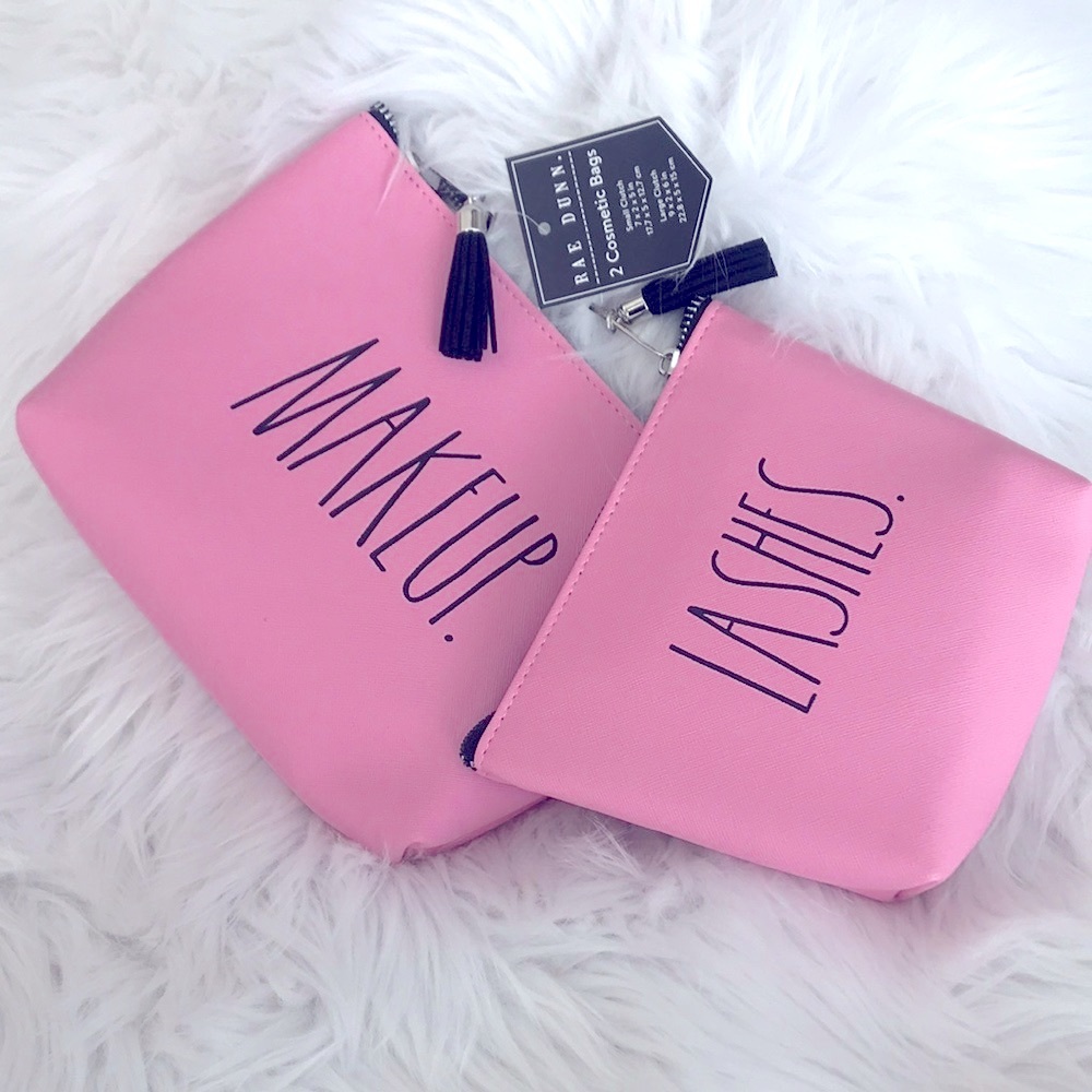 Rae Dun set of 2 make up bags pink and black